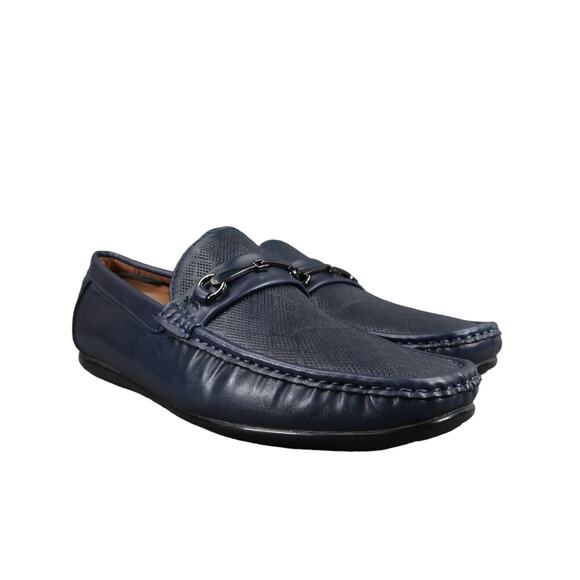 Andrew Fezza Shoes Mens 9.5 Loafer Moccasin Slip On Casual Navy Classic Fashion - Picture 1 of 14